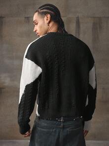 AXEPEAK Men's Autumn/Winter Fashion Color Block Patchwork Sweater - Multicolor - View 2