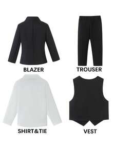 SHEIN 小男孩绅士西装套装：夹克、衬衫、裤子、背心 - 黑色 - 查看 2