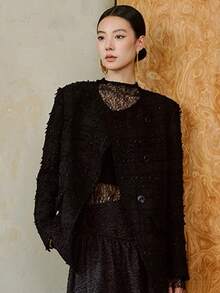 Dazy-Less Women's Loose Fit Jacket, Casual Business Style For Office Wear, Autumn/Winter - Black - View 7