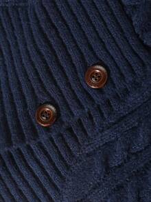 Manfinity Homme Plus Size Men's Navy Blue,Autumn,Elegant,Modest,Matching Family High Neck Knit Sweater,Half-Button Closure Turtle Neck Long Sleeve Layering Top,Gift - Blue - View 5