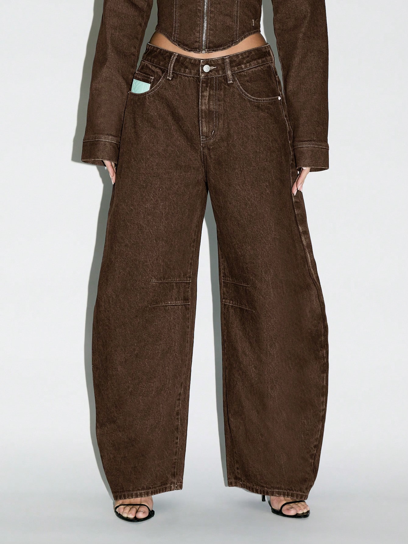 KIZN High Waisted Barrel Leg Raw Denim Jeans