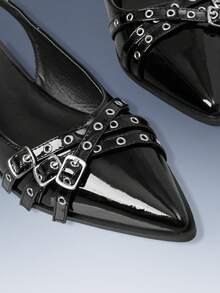 CUCCOO GRLICON 女士 Y2K 风格平底鞋，适合朋克、骑行者、酷女孩、万圣节、圣诞节、派对装扮 - 黑色 - 查看 4