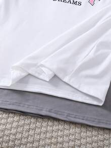 SHEIN 4 件套女童字母印花长袖上衣 + 格子裤休闲家居服套装 - 彩色 - 查看 3