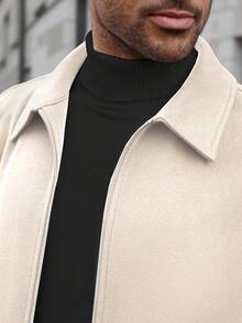 Manfinity CasualCool 男士休闲拉链夹克 米色长袖外套，冬季款 - 杏色 - 查看 6