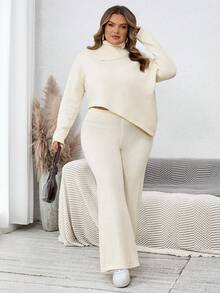 Hourglow Ensemble pull col roulé et pantalon de couleur unie élégant grande taille Dollyholly86, automne/hiver, pour morphologie en sablier