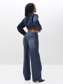 BABYPHAT 刺绣阔腿高腰牛仔裤，宽松版型，街头风格 - 寶藍色 - 查看 6