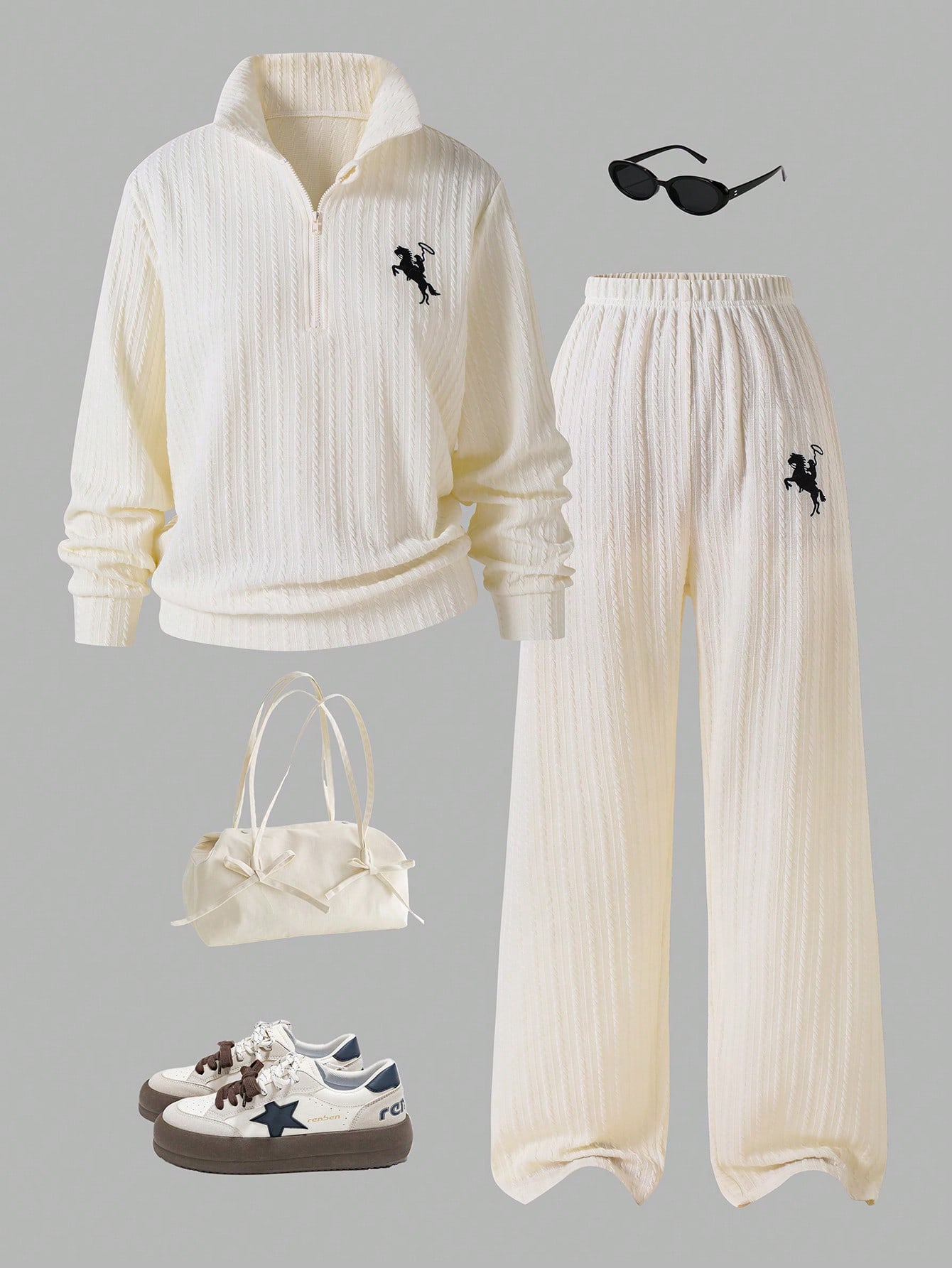 مجموعة قميص بولو مطرز بشعار الحصان ذو الملمس المشر...