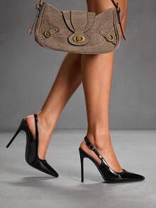 CUCCOO SZL 女士黑色尖头细高跟性感晚宴派对高跟鞋，带踝带 - 黑色 - 查看 9