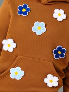 Setelan Kasual 2 Potong Hoodie Lengan Panjang Motif Bunga dan Celana Flare untuk Remaja Perempuan, Musim Gugur/Dingin - Coklat - View 3