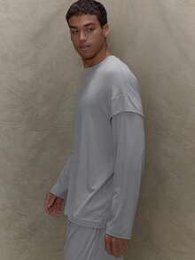 Musero Loose Fit Crew Neck Long Sleeve Faux Double Layer Sleeve Top Only Fall/SPRING SUMMER - Grey - View 4