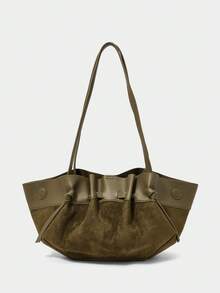 SHECARRY 大容量女士纯色单肩包，适合通勤，女士包包优雅，奢华，新款女士手提包 - 軍綠色 - 查看 2