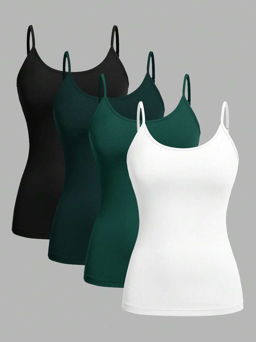 SHEIN EZwear Bộ 4 áo ba lỗ đơn giản, thoải mái, tối giản dành cho nữ, thích hợp cho mùa hè - Nhiều màu - Xem 1