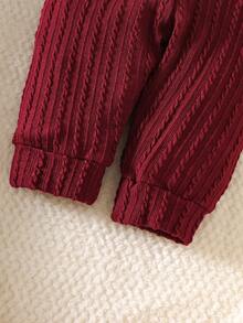 SHEIN Herbst Neugeborenes Mädchen Weiß Besticktes Langarm-Oberteil kombiniert mit rosa Hose 2 Stücke Lässig Set, einfach, modisch und vielseitig