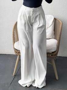 Jeta Ari Mid Rise Tailored Long Wide Leg Trousers Only Spring Summer Sexy Elegant Prom Vacation Occasion Office Work Fall - White - View 3