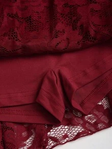 Sweetra Set de 2 piese: Fustă midi elegantă, versatilă, din dantelă și decor metalic, Y2K, roșie de Crăciun, toamnă - Burgundia - Vizualizare 5