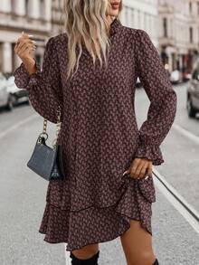 EMERY ROSE 女士时尚休闲多层系带连衣裙 - 咖啡棕 - 查看 5