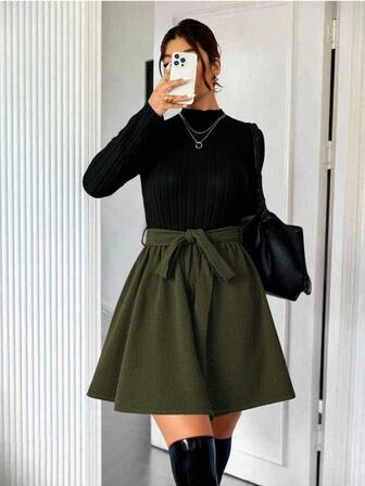 EMERY ROSE Robe décontractée à col montant et blocs de couleurs, grande taille, automne/hiver