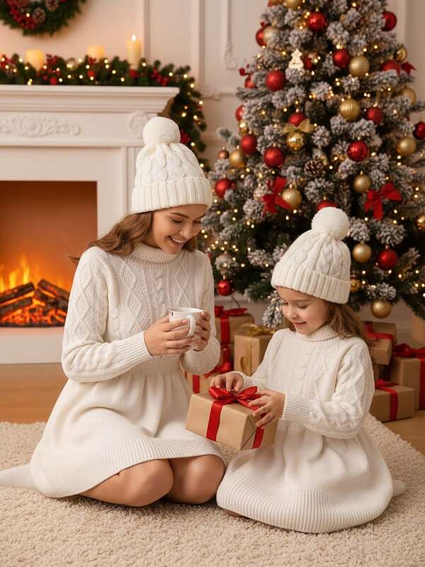 SHEIN Mädchen Weißes einfarbiges süßes Maxikleid mit Langarm