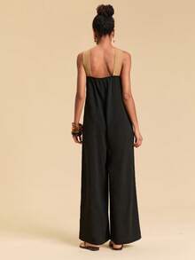 Travachic Bộ đồ liền thân đan chéo tối giản màu tương phản dành cho nữ mặc hàng ngày - màu đen - Xem 7