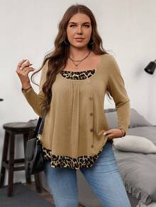 EMERY ROSE T-shirt décoré de boutons, grande taille - Kaki - Voir 3