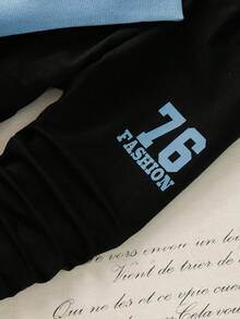 SHEIN Explorewe 6 件套年轻男孩休闲运动学院街头时尚 76 数字和字母印花运动衫 + 裤子，适合日常穿着、上学、郊游、运动、春秋季 - 彩色 - 查看 4