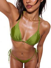 SHEIN Swim Spring Break Solid Color Bikini Swimwear For Summer Beach Vacation