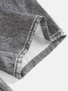 SHEIN Girlism 青少年女孩休闲街头风格修身不对称下摆长袖上衣和宽松阔腿牛仔印花涂鸦裤两件套，返校季，甜美酷炫女孩，时尚个性 - 黑色 - 查看 12