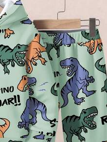 2 件套男童休闲宽松恐龙印花连帽衫和裤子套装，适合秋冬季 - 彩色 - 查看 4