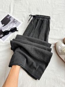 Modelyn 女士松紧腰抽绳休闲直筒宽松裤 - 深灰色 - 查看 9