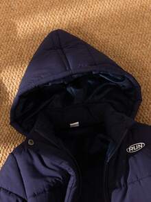 秋冬新款韩版男童厚夹克，字母刺绣立领休闲拉链外套 - 藏蓝色 - 查看 4