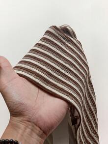 Amplova 深V领挂脖系带超低腰迷你条纹短裤两件套 - 卡其色 - 查看 8