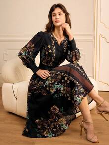 Lilora Đầm dài tay dài dáng xòe bằng chiffon in hoa màu đen dành cho nữ, Thu/Đông, Công sở, Cổ điển, Tiệc tùng, Nghỉ dưỡng, Đi chơi, Phong cách quý tộc, Quyến rũ, Dạ hội, Vũ hội, Ngày Valentine, Trang phục du lịch, Đi làm, Nhiều lớp, Hẹn hò, Tụ họp, Tối giản, Sinh nhật, Sự kiện trang trọng, Ibiza, Nashville, Nghỉ ngơi, Kín đáo, Sang trọng, Thường ngày, Mua sắm, Thời trang đường phố, Đi chơi, Gợi cảm, Cổ điển, Thời trang đường phố, Boho, Trang trọng, Phong cách những năm 2000, Thường ngày, Hippie, Cổ điển, Phong cách quý tộc - Nhiều màu - Xem 7