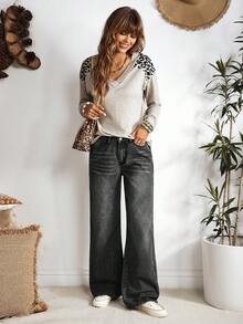 EMERY ROSE Women Casual Relaxed Straight Leg Washed Jeans ,Petite Women - Black - View 3