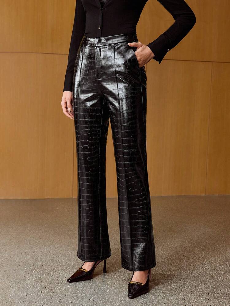 PANTALON DE COSTUME en PU ÉLÉGANT POUR FEMMES, AVEC MOTIF ESTAMPÉ CROCODILE