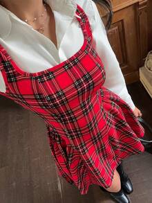 Serisse 女士格子印花方领休闲无袖连衣裙 - 彩色 - 查看 6