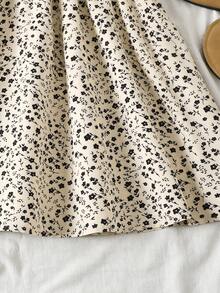 SHEIN Teen Girls Apricot Ribbed Knit Cardigan Jacket Shawl Collar Long Sleeve Top & Ditsy Floral Waist Tie Dress 2 Pieces Casual Vacation Set - Apricot - View 4