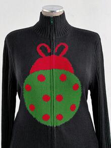 Sunspun Halloween New Casual Seven-Star Ladybug Women Zip-Up Long Sleeve Cardigan Sweater - Multicolor - View 6