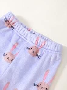 2pcs Baby Girls Casual Plush Rabbit Print Long Sleeve Top And Leggings Homewear Set Fleece Pajamas Plush Bunny Pattern Pajamas Winter Loungewear - Mauve Purple - View 6