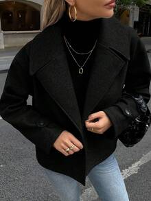 LanaWest Damen Mantel mit Oversized Kragen und Knöpfen, Langarm - Schwarz - Übersicht 5