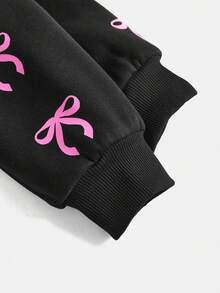 Girlism Conjunto informal de sudadera estampada de punto y pantalones para niña preadolescente - Negro - Ver 4