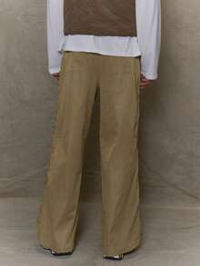 Musero Wide Leg Basic Plain Style Trouser Elasticated Waistband Buckle Style Belt SPRING SUMMER - Khaki - View 4