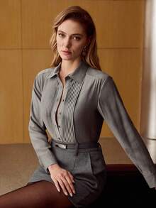 MOTF PREMIUM WOOL ELEGANT COMMUTER BELTED SKIRT, WINTER - Grey - View 7