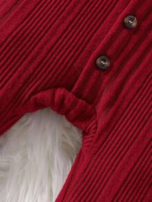 SHEIN 1 件男婴纯色羊毛连体衣，柔软舒适休闲风格，适合秋冬季外出、户外玩耍、度假、日常穿着、旅行 - 紅色 - 查看 7