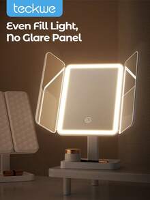Teckwe Makeup Mirror Vanity Mirror With Lights, 1X, 2X, 3X Magnification, Touch Control, Trifold, White,  Smart Lighting & Storage, Modern Style, Dresser Mount, Bathroom, Travel, Valentine's Day Gift - White - View 1