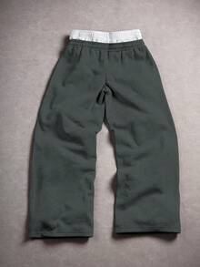 Manfinity EMRG 男士街头，Ins 搭配高街嘻哈二合一腰带小印花图案腰带小英文标志宽松灰色运动裤，1 条直腿，适合所有季节搭配，适合日常搭配滑板嘻哈，男友老公礼物，街头服饰，Y2K - 深灰色 - 查看 2