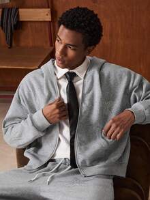 SWAVVY 2pcs Men's Casual Sweatsuit Set, Embellished With Rhinestones All Over, Light Gray, Spring/Autumn - Light Grey - View 3