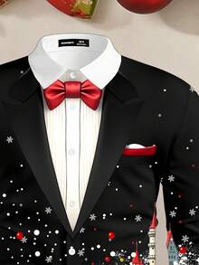 Manfinity AFTRDRK Cămașă cu mânecă lungă, croială slim, cu guler fals și imprimeu de castel de fulg de zăpadă de Crăciun, asortată pentru părinți și copii, pentru o atmosferă familială confortabilă