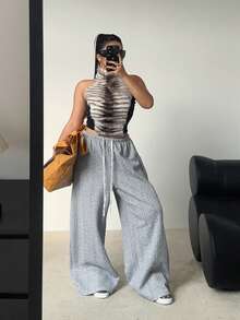 POPSWAY Fall Autumn And Winter Plus Size Wheat Ear Embossed Texture Casual Long Sweatpants - Grey - View 5