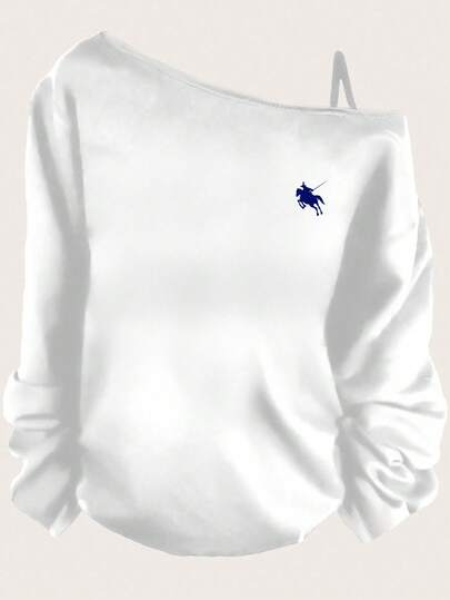 SHEIN Essnce Casual Equestrian Rider Graphic Sleeveless Shoulder Strap Long Sleeve T-Shirt For Women, Suitable For Spring