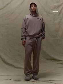 Musero 男士宽松版型束脚高级慢跑裤，弹性腰带，束脚设计，仿拉链门襟，秋冬款 - 灰色 - 查看 1